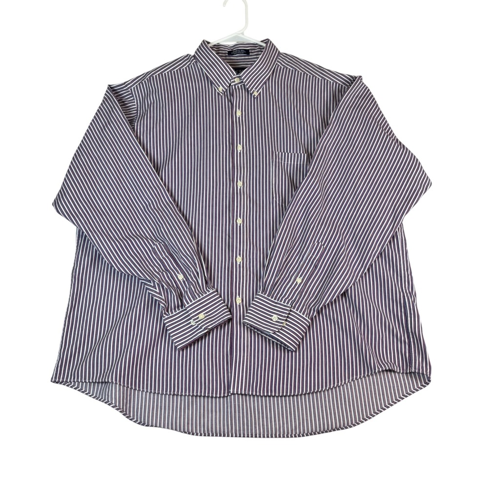 Chaps Mens Classic Fit Twill Striped Button Down Shirt Purple Blue 18-18.5 36/37